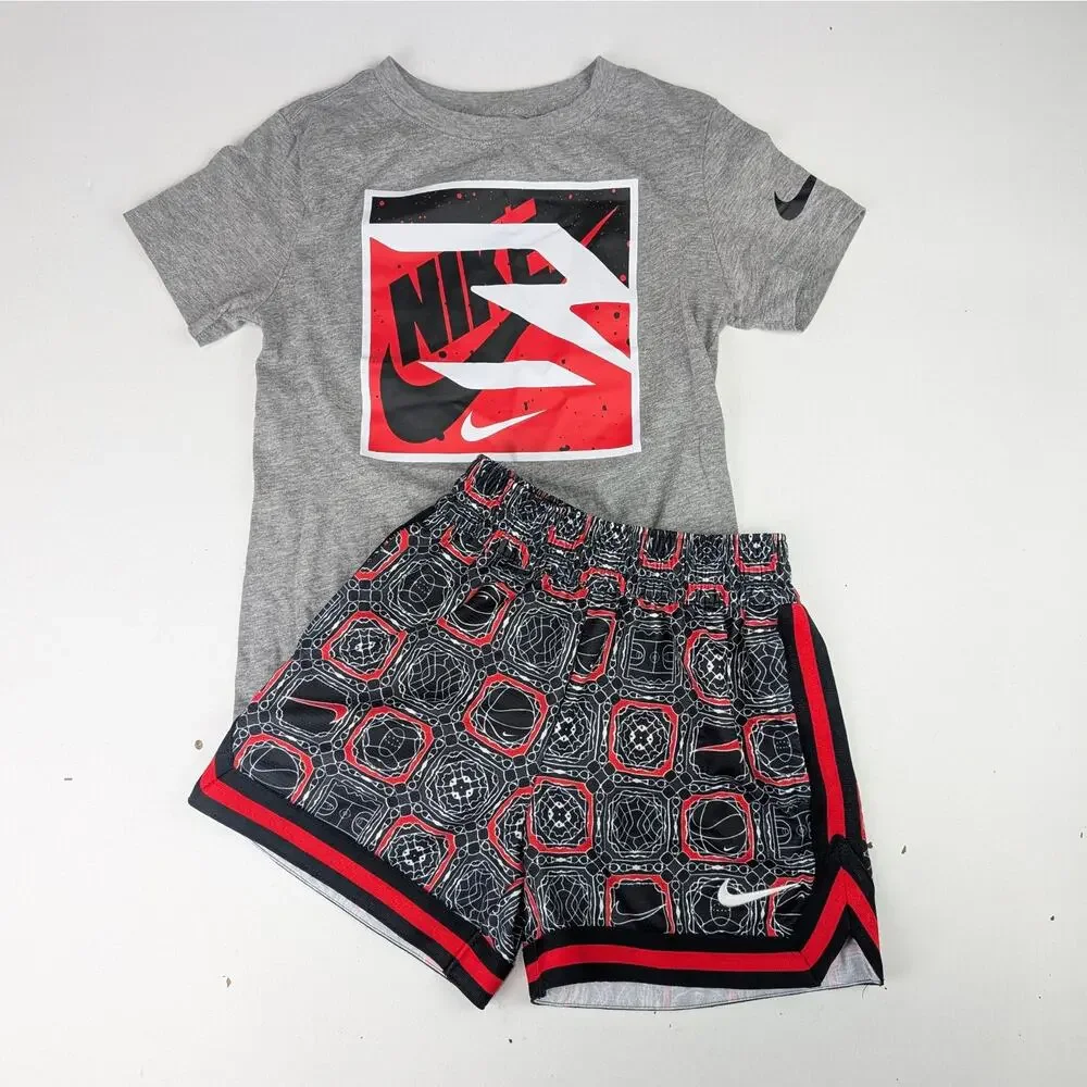 Nike Boys X-Small/Small Shorts & Tee Set - Black/White/Red/Gray